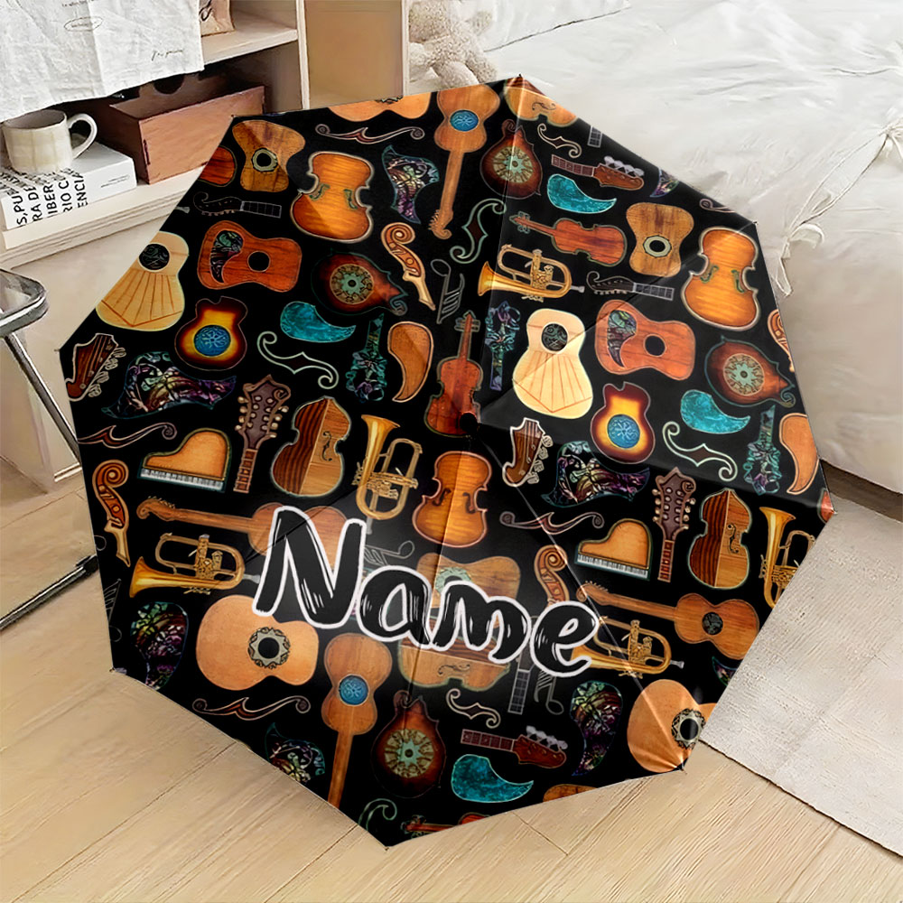 Musical Instrument And Name - Custom Name Umbrella, Musical Instrument Pattern