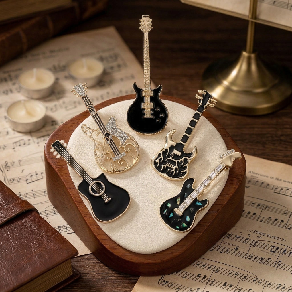Musical Instrument Symbols - Trendy Enamel Guitar Brooches for Women