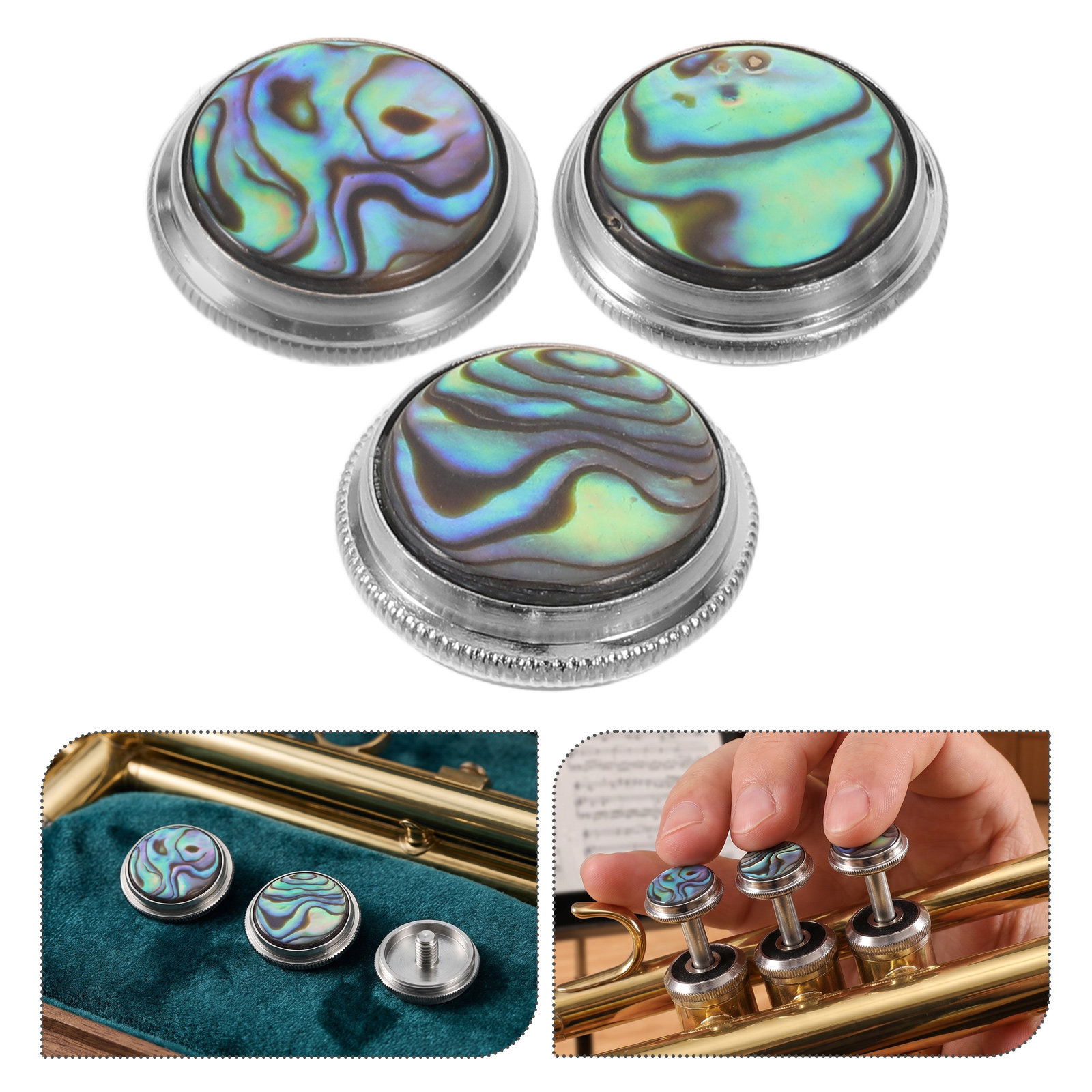 Musical Instrument Repairs - 3Pcs Trumpet Valve Buttons Silver Abalone