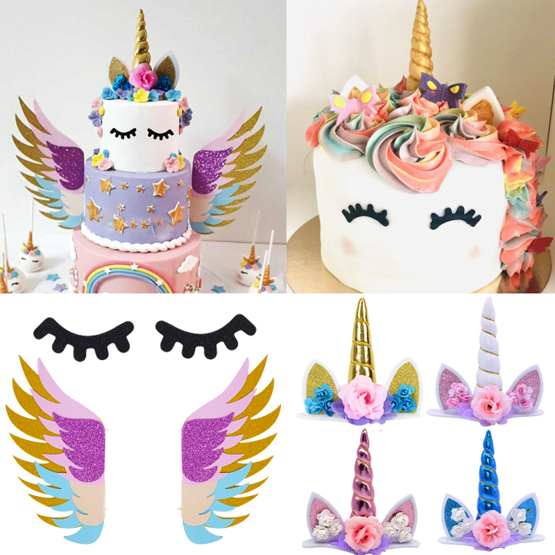 Musical Instrument Gong - Rainbow Unicorn Cake Topper Eyelashes Unicorn