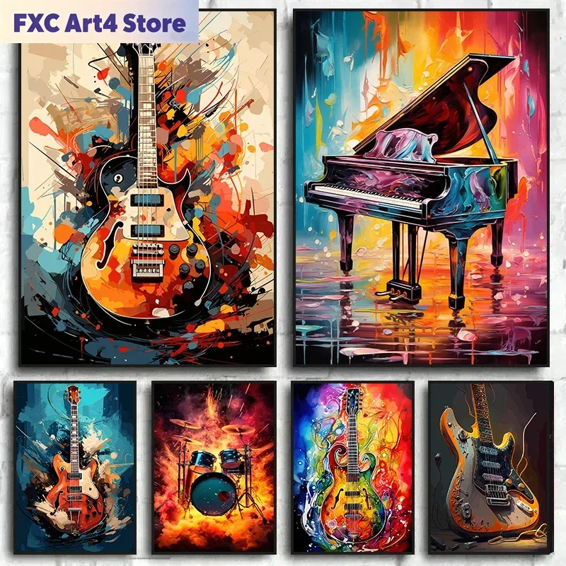 Musical Instrument Image - Frameless Abstract Colorful Art Musical Instruments