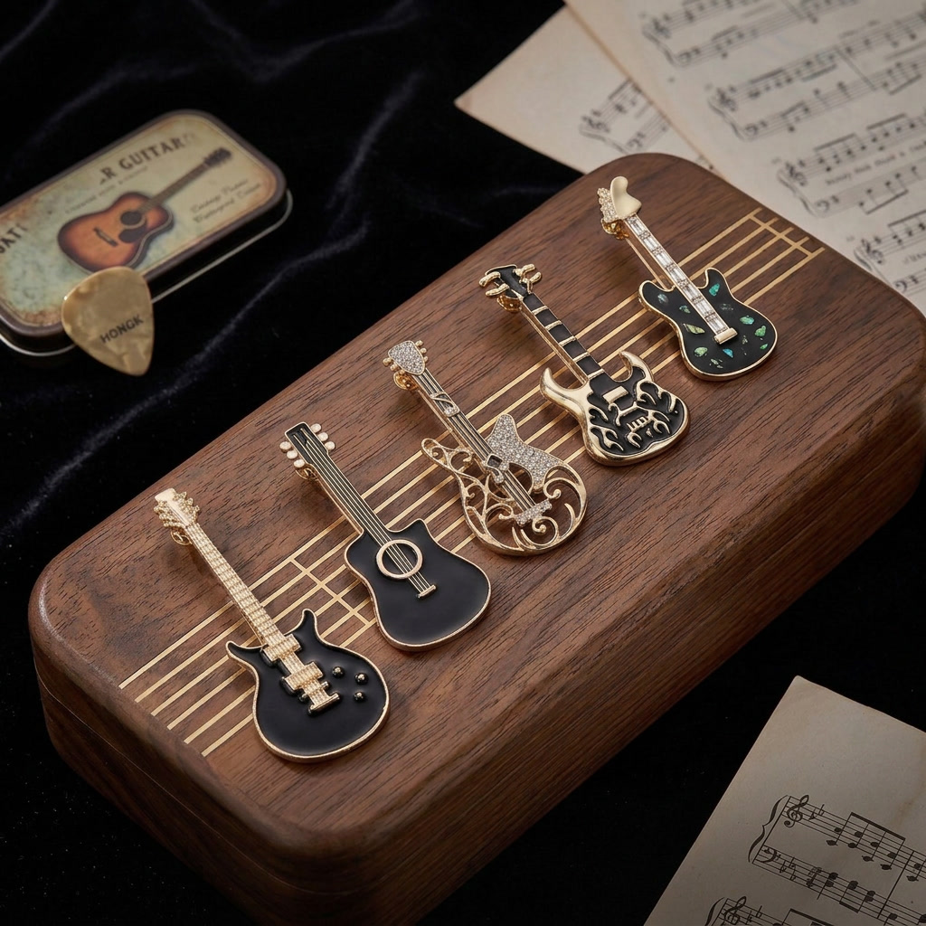 Trendy Enamel Guitar Brooches  - Musical Instrument Symbols recension och pris